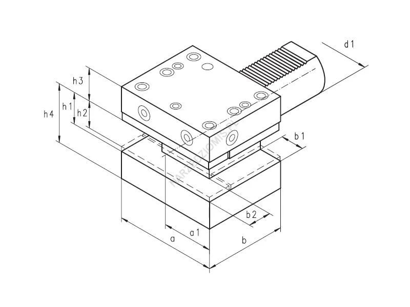 Rysunek techniczny: Oprawka wzdłużno-poprzeczna VDI D1 1143 25 do narzędzi z chwytem kwadratowym - BISON-BIAL